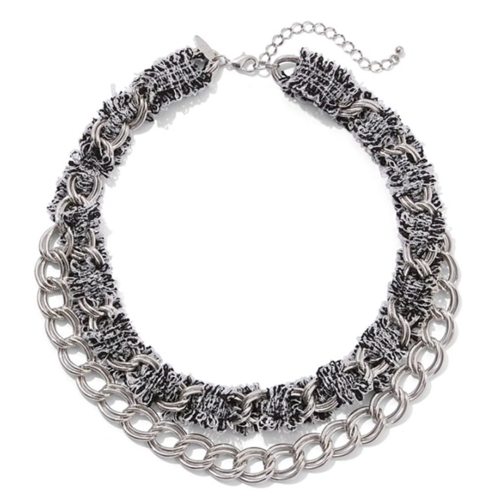 NWT New York & Company Layered Chain-Link Fringe Statement Necklace Silver